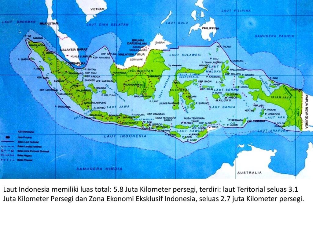 Dari 7 Juta Kilometer-Persegi luas wilayah Indonesia, 1/3 nya adalah daratan, 2/3 nya adalah lautan dan 3/3 nya adalah wilayah udara. 